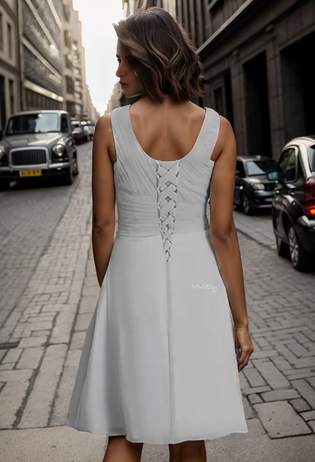 2 Pieces Tea Length Mother of The Bride Dresses for Wedding 3/4 Sleeves Pleated Chiffon Formal Evening Gowns with Jacket