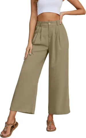 2025 Summer for Women Elastic Waist Wide Leg Cropped Pants Trousers Loose Fit with Pockets