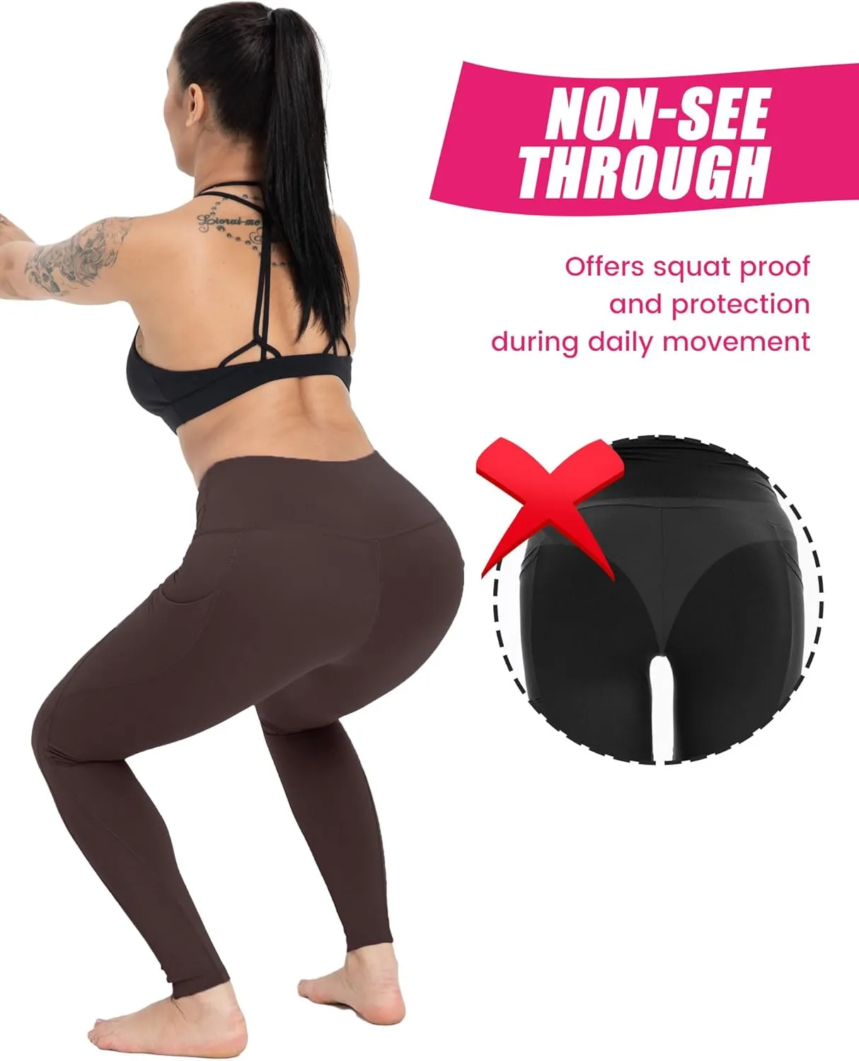 3 Pack Yoga Pants with Pockets for Women, Tummy Control Black Compression Gym Workout Leggings