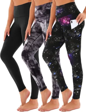 3 Pack Yoga Pants with Pockets for Women, Tummy Control Black Compression Gym Workout Leggings