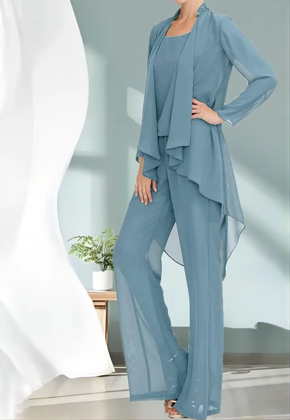 3 Pieces Mother of The Bride Pant Suit for Wedding Guests with Jacket Long Sleeve Formal Evening Party Gowns for Women