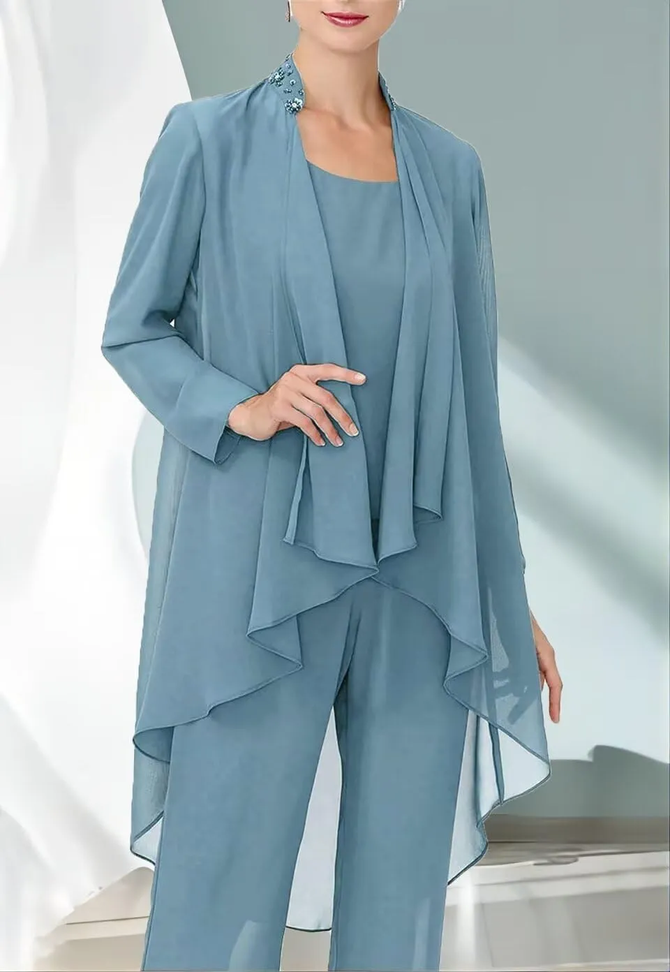 3 Pieces Mother of The Bride Pant Suit for Wedding Guests with Jacket Long Sleeve Formal Evening Party Gowns for Women