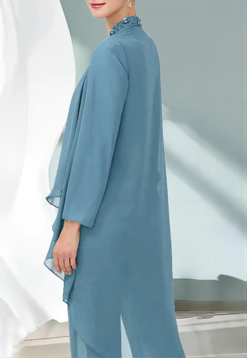 3 Pieces Mother of The Bride Pant Suit for Wedding Guests with Jacket Long Sleeve Formal Evening Party Gowns for Women