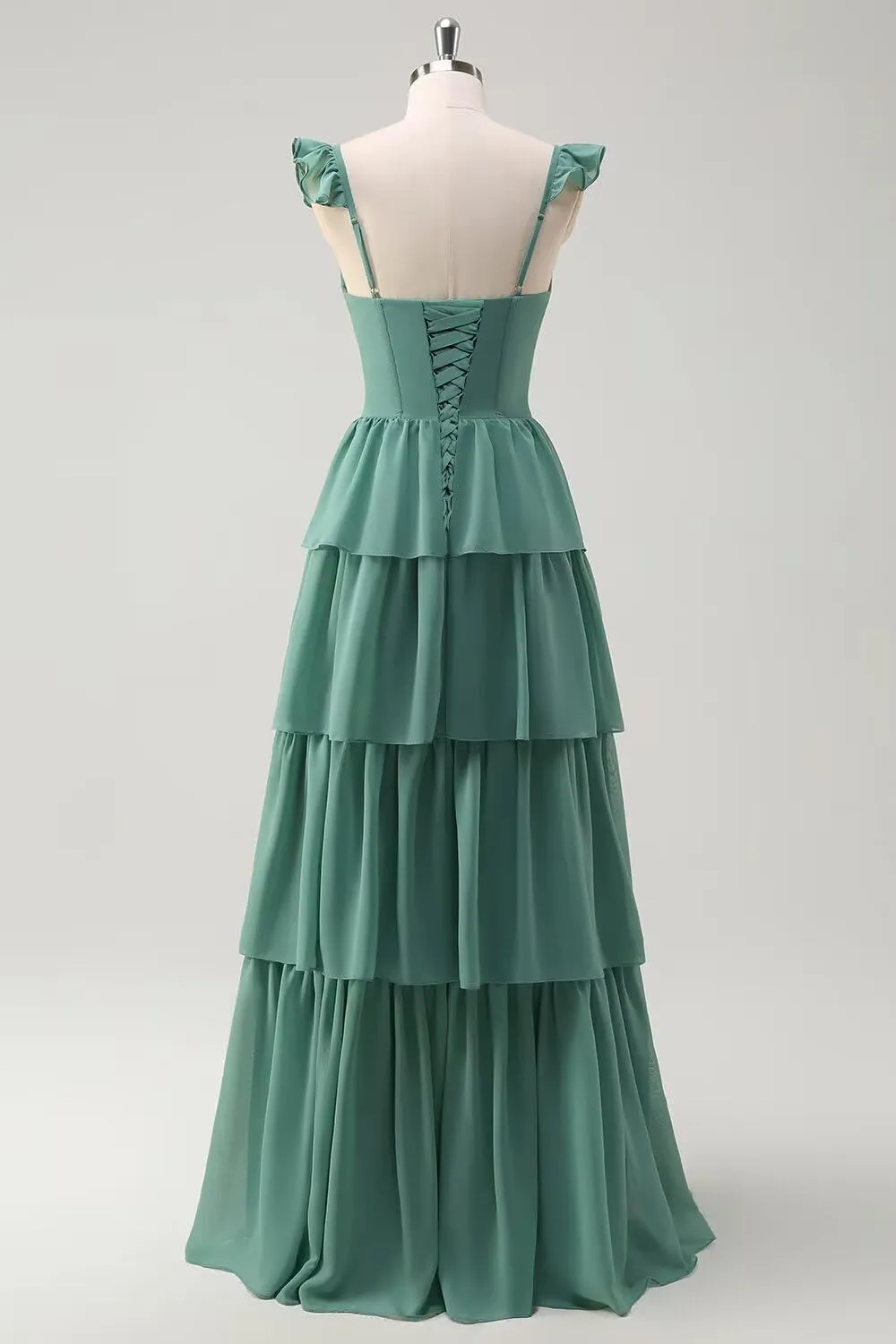 A-Line Chiffon Bridesmaid Dress with Slit Long Pleated Formal Dresses with Spaghetti Straps AU012