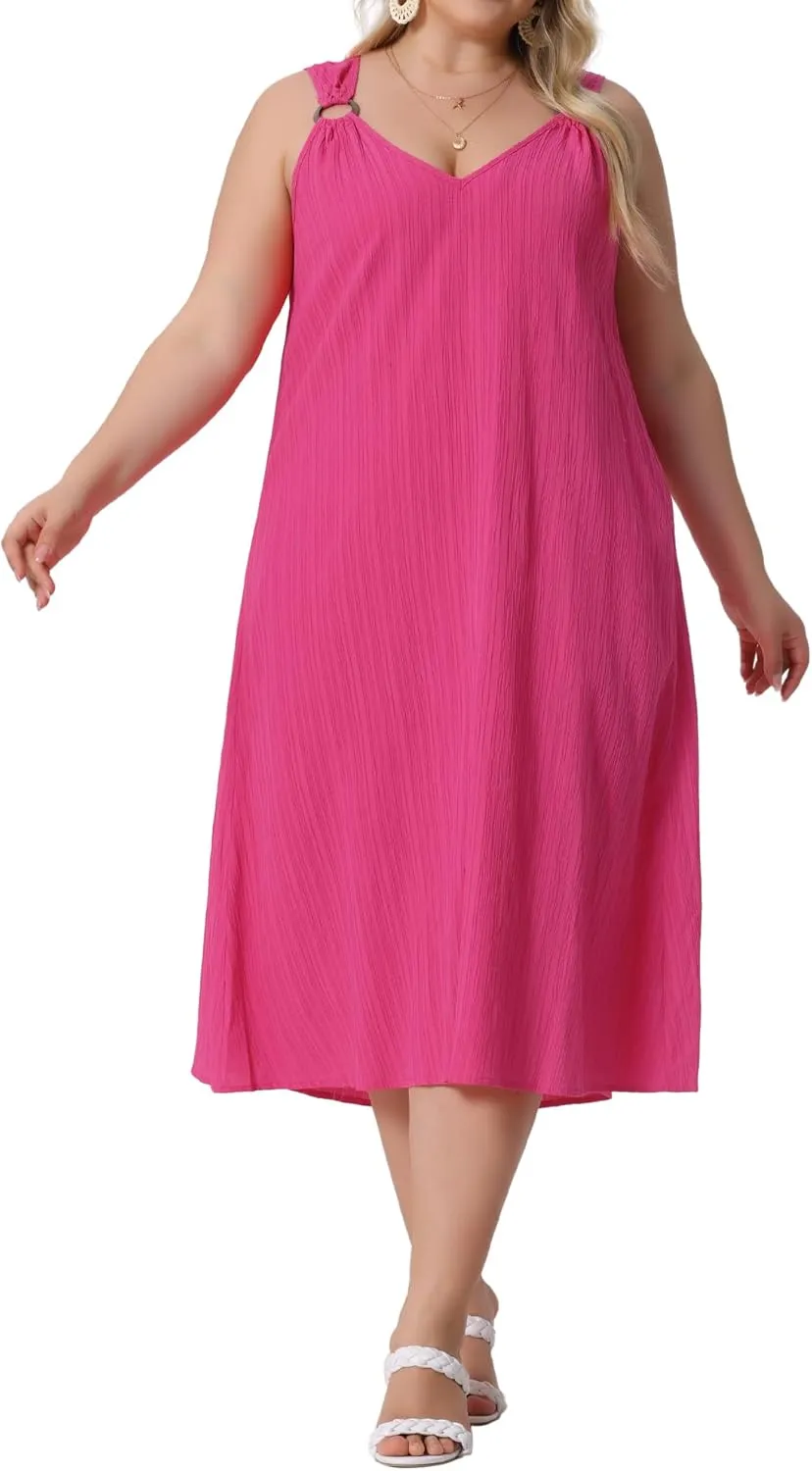 Agnes Orinda Plus Size Summer Dresses for Women 2025 V Neck Sleeveless Beach Sundress Casual Loose Tank Dress