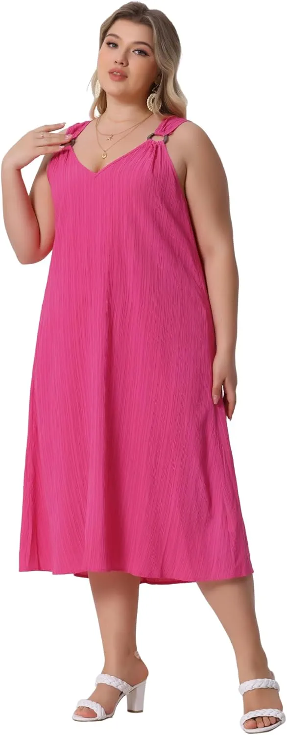 Agnes Orinda Plus Size Summer Dresses for Women 2025 V Neck Sleeveless Beach Sundress Casual Loose Tank Dress