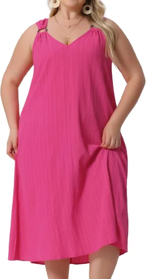 Agnes Orinda Plus Size Summer Dresses for Women 2025 V Neck Sleeveless Beach Sundress Casual Loose Tank Dress