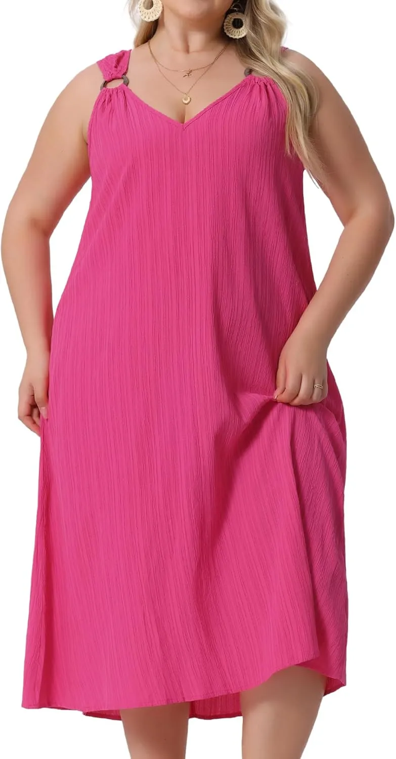Agnes Orinda Plus Size Summer Dresses for Women 2025 V Neck Sleeveless Beach Sundress Casual Loose Tank Dress
