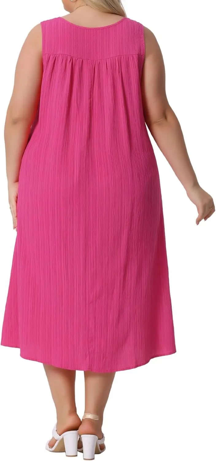 Agnes Orinda Plus Size Summer Dresses for Women 2025 V Neck Sleeveless Beach Sundress Casual Loose Tank Dress