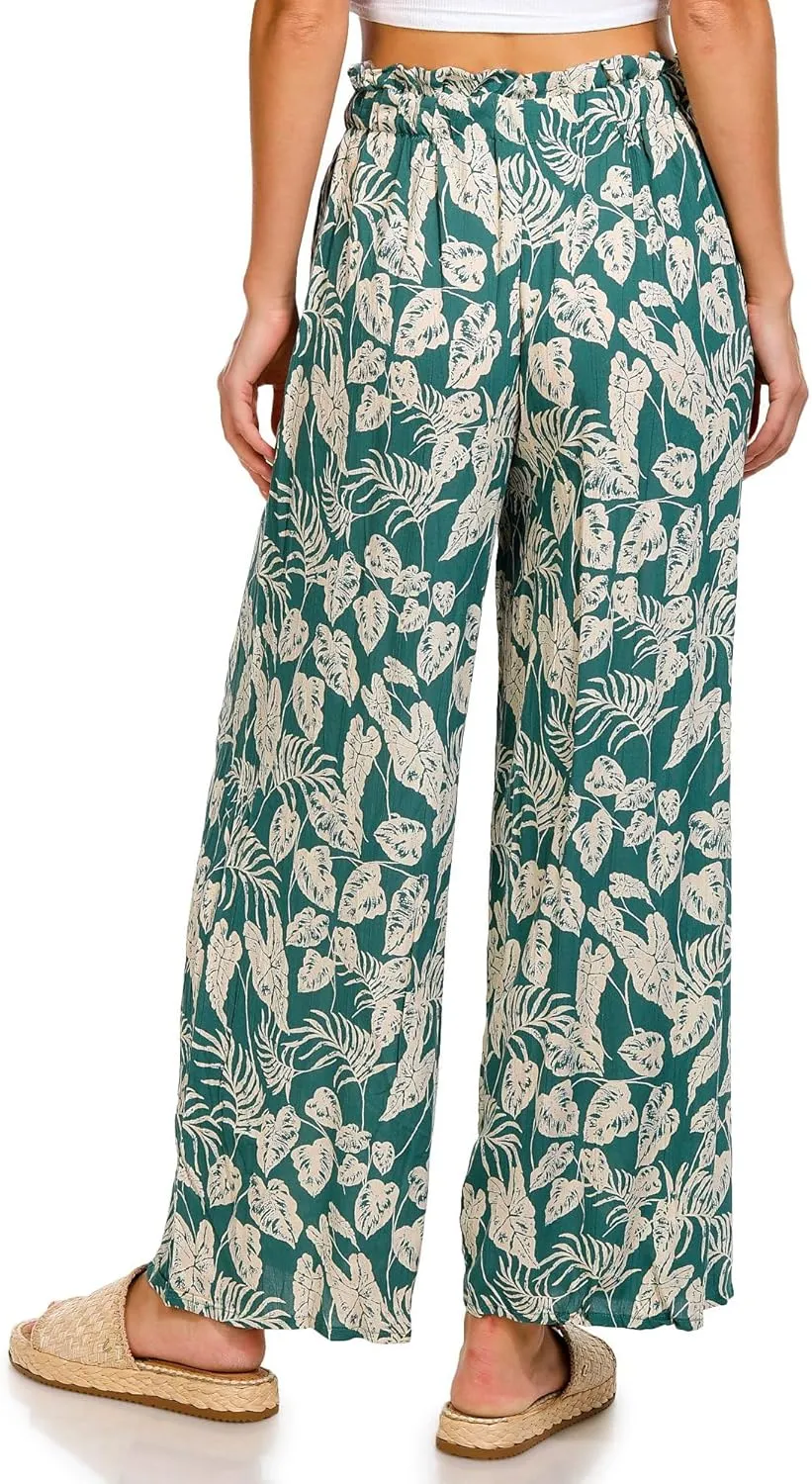 Angie Women's Tie Waistband Printed Pant with Front Slits