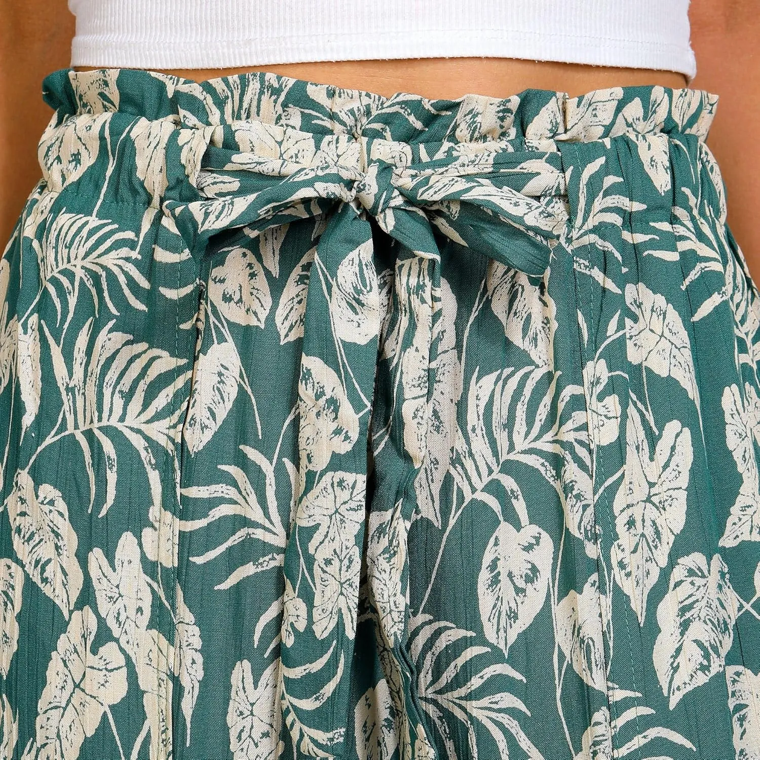 Angie Women's Tie Waistband Printed Pant with Front Slits
