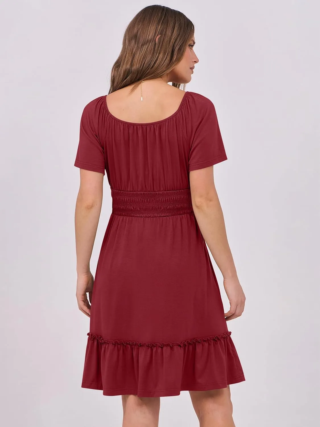 ANRABESS Dresses for Women 2025 Summer Short Sleeve Square Neck Button Down A-Line Casual Vacation Mini Sundress