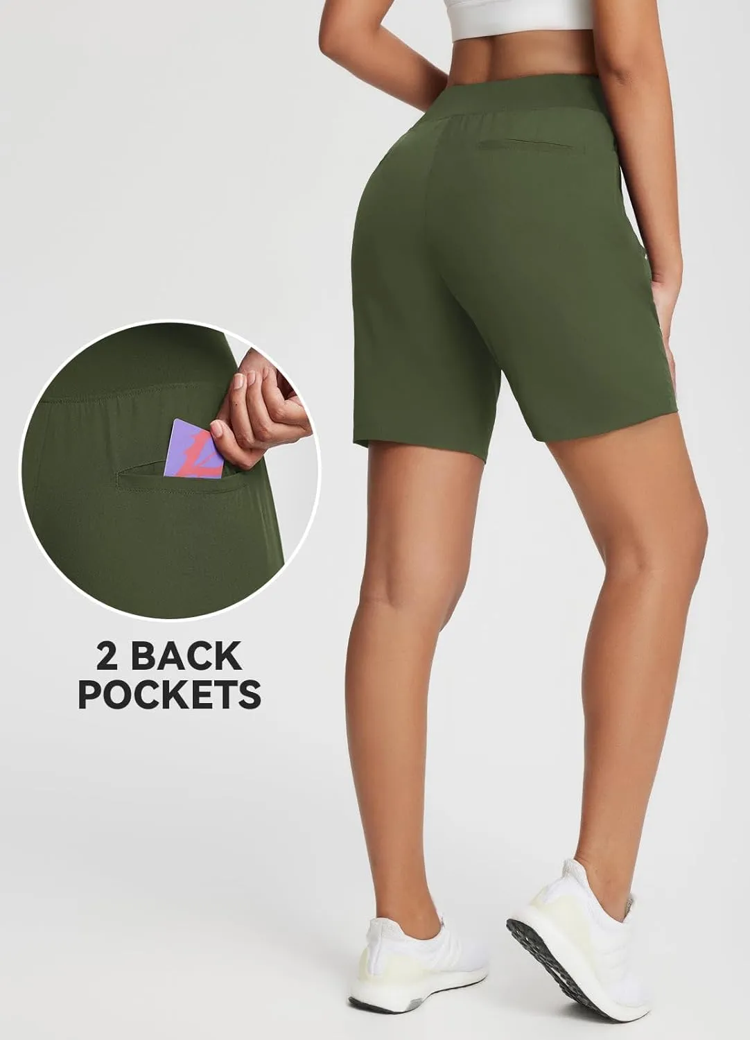 baleaf 7'' Long Athletic Shorts for Women Running High Waisted Quick Dry Workout Bermuda Soft Zipper Pockets UPF 50 