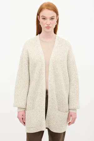 Beige Wool Marbled Knit Cardigan