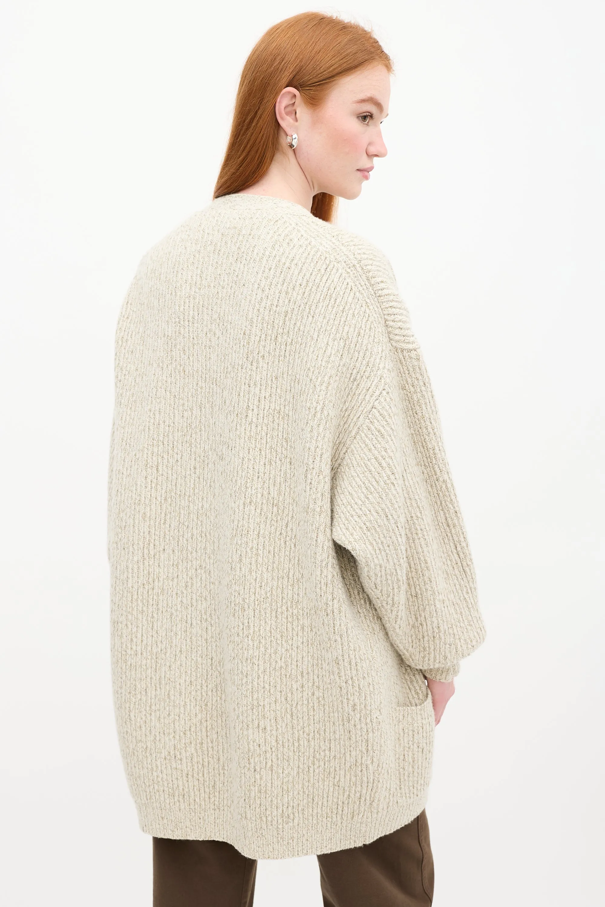 Beige Wool Marbled Knit Cardigan