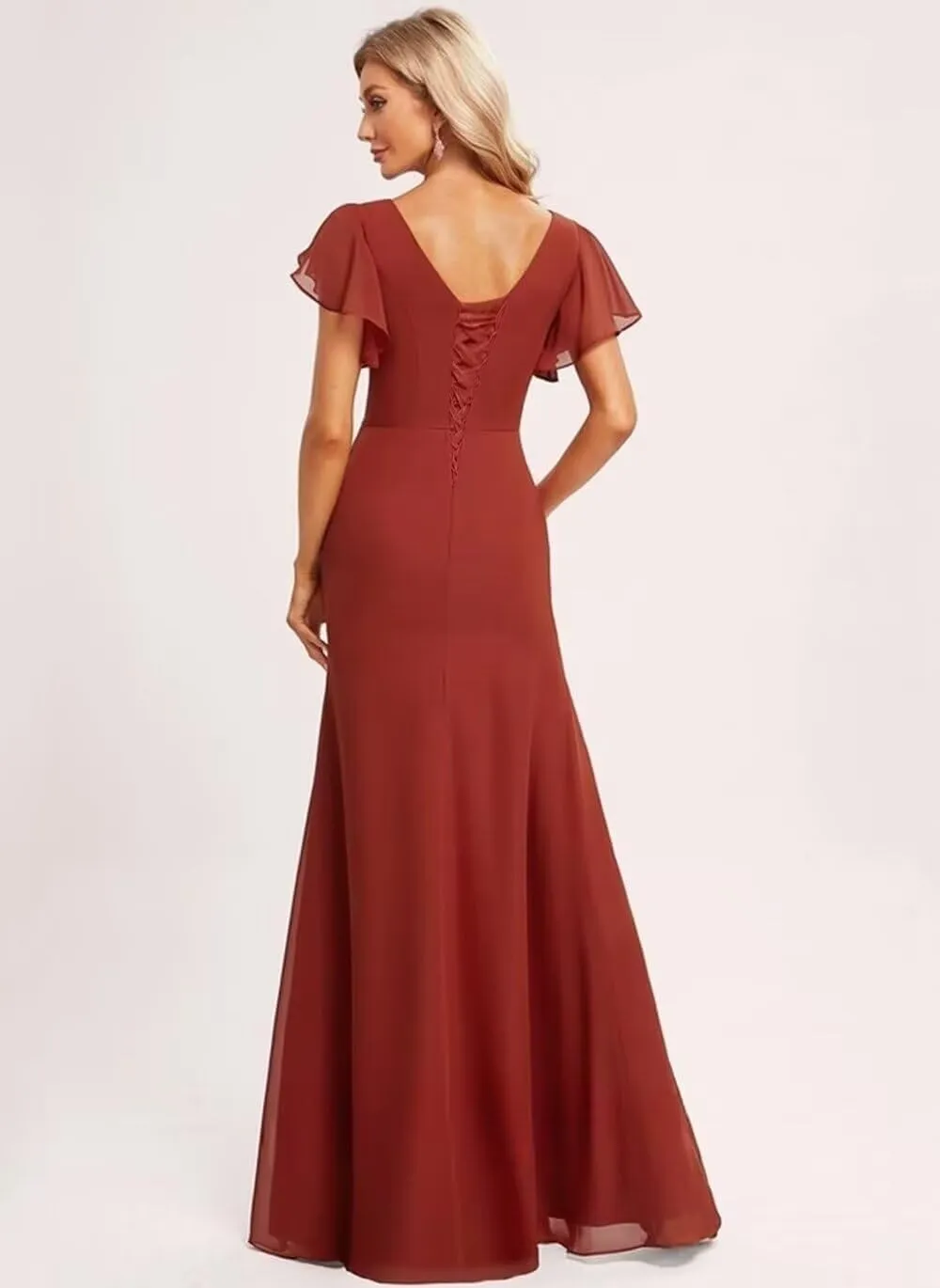 BITALY V Neck Bridesmaid Dresses with Slit Short Sleeve Pleated 2025 Chiffon Evening Maxi Gown BI173