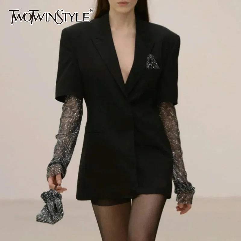 Black Diamond Sequins Office Lady Blazer