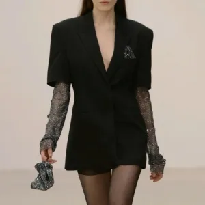 Black Diamond Sequins Office Lady Blazer