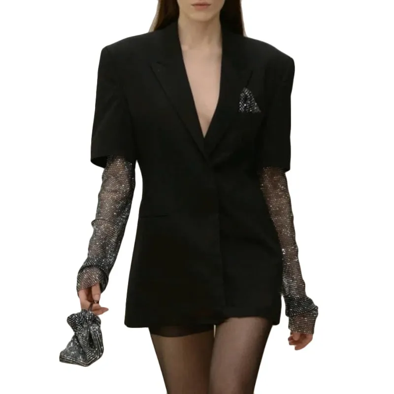 Black Diamond Sequins Office Lady Blazer