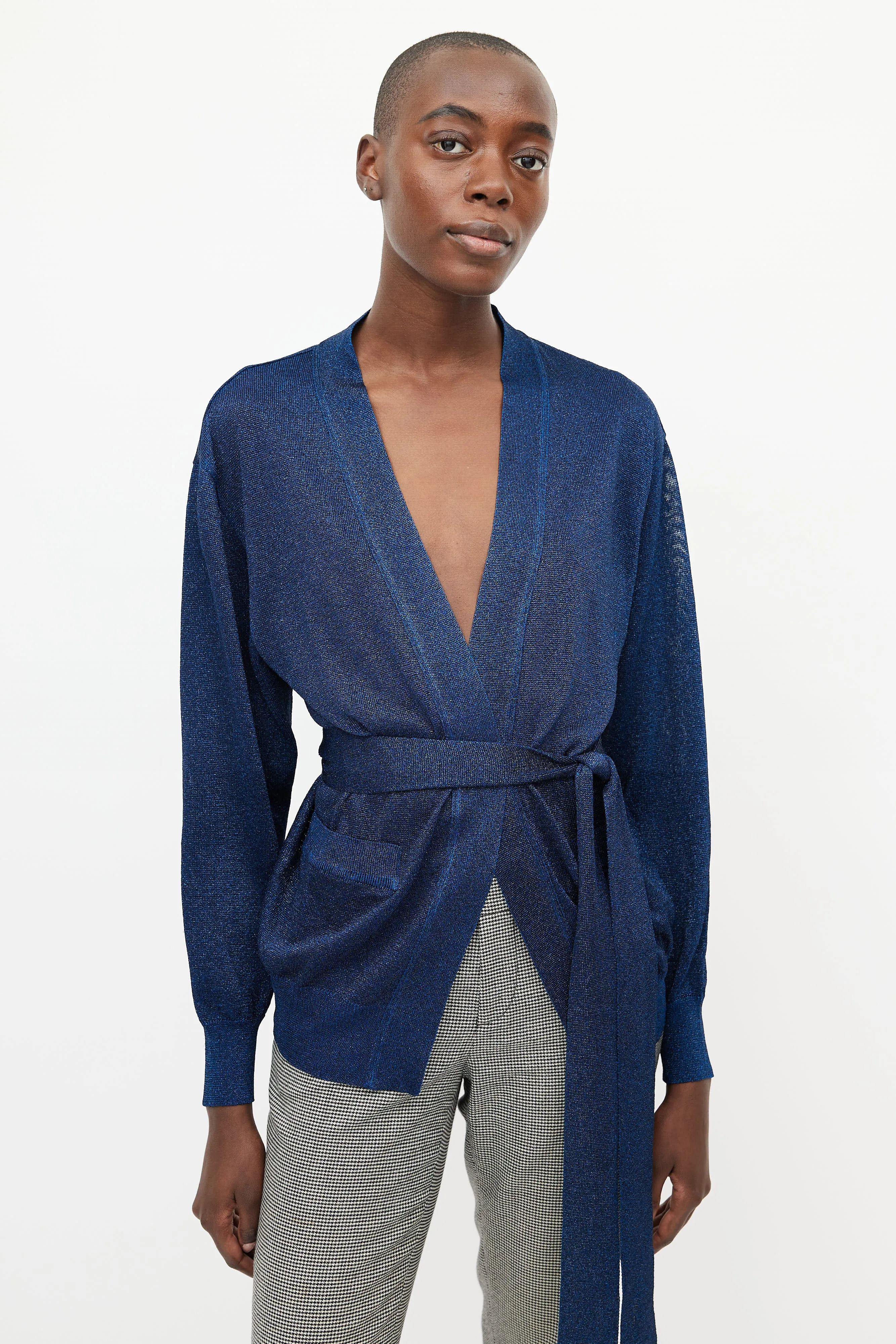Blue Metallic Knit Cardigan