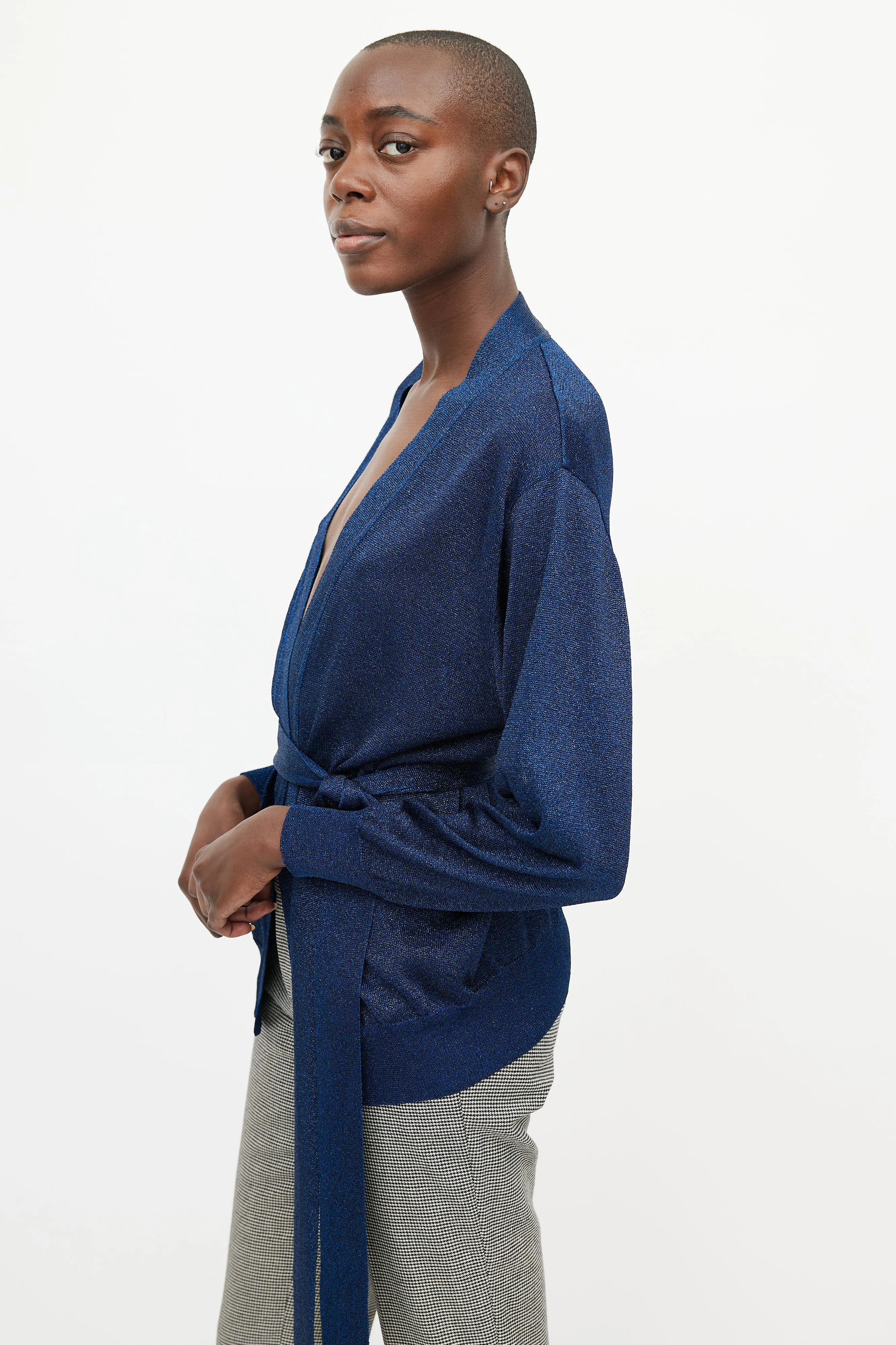 Blue Metallic Knit Cardigan