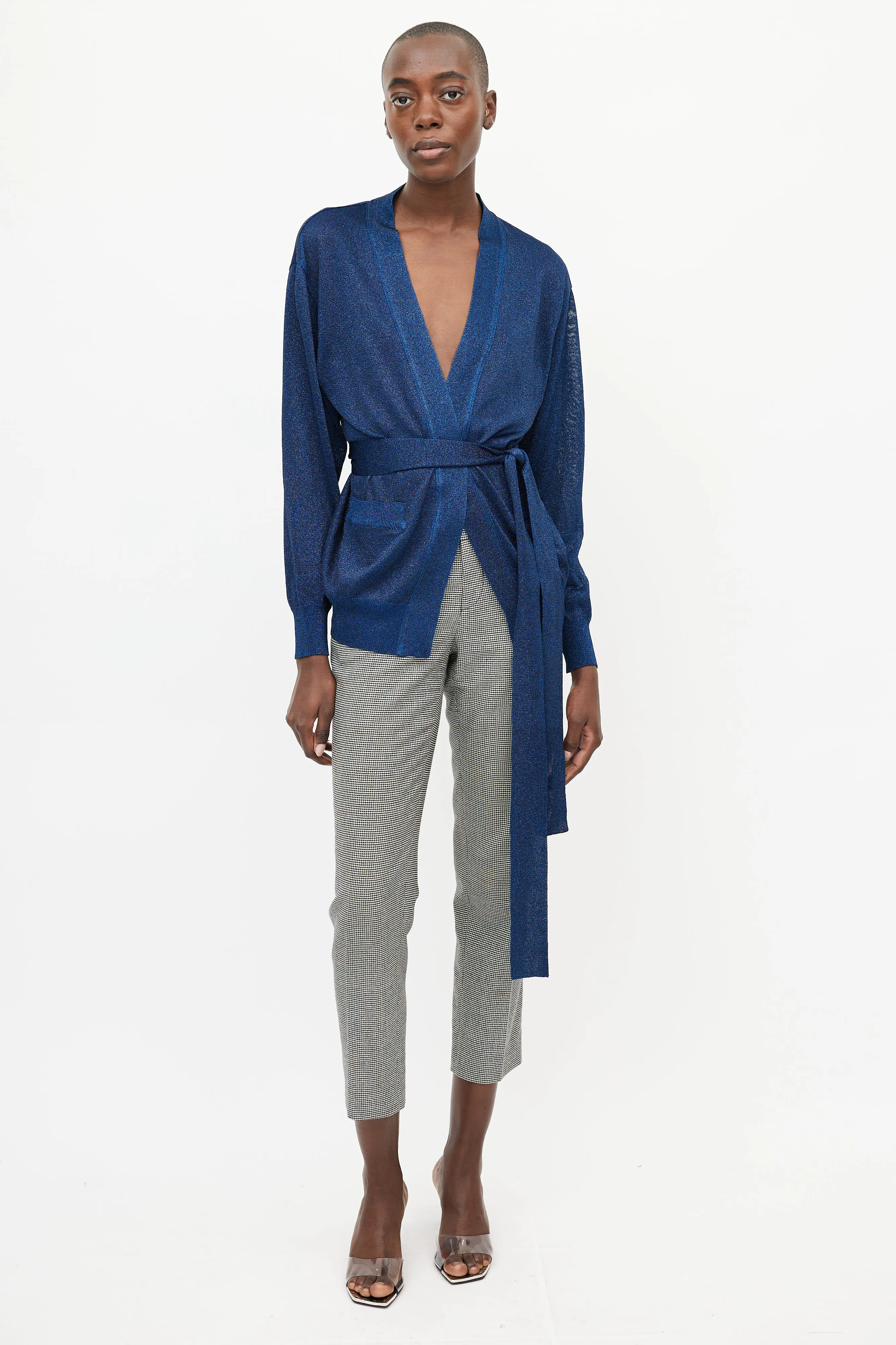 Blue Metallic Knit Cardigan