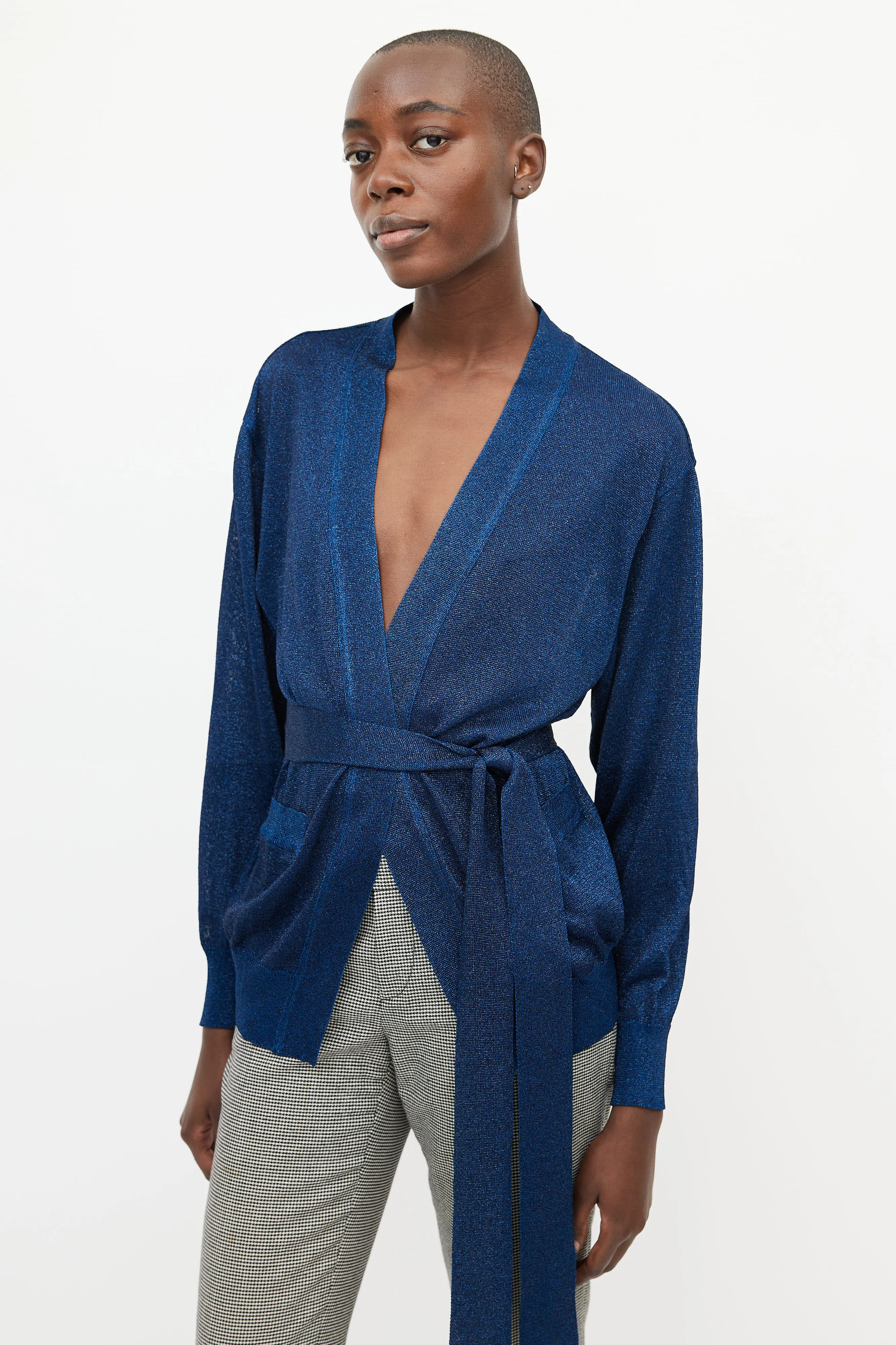 Blue Metallic Knit Cardigan
