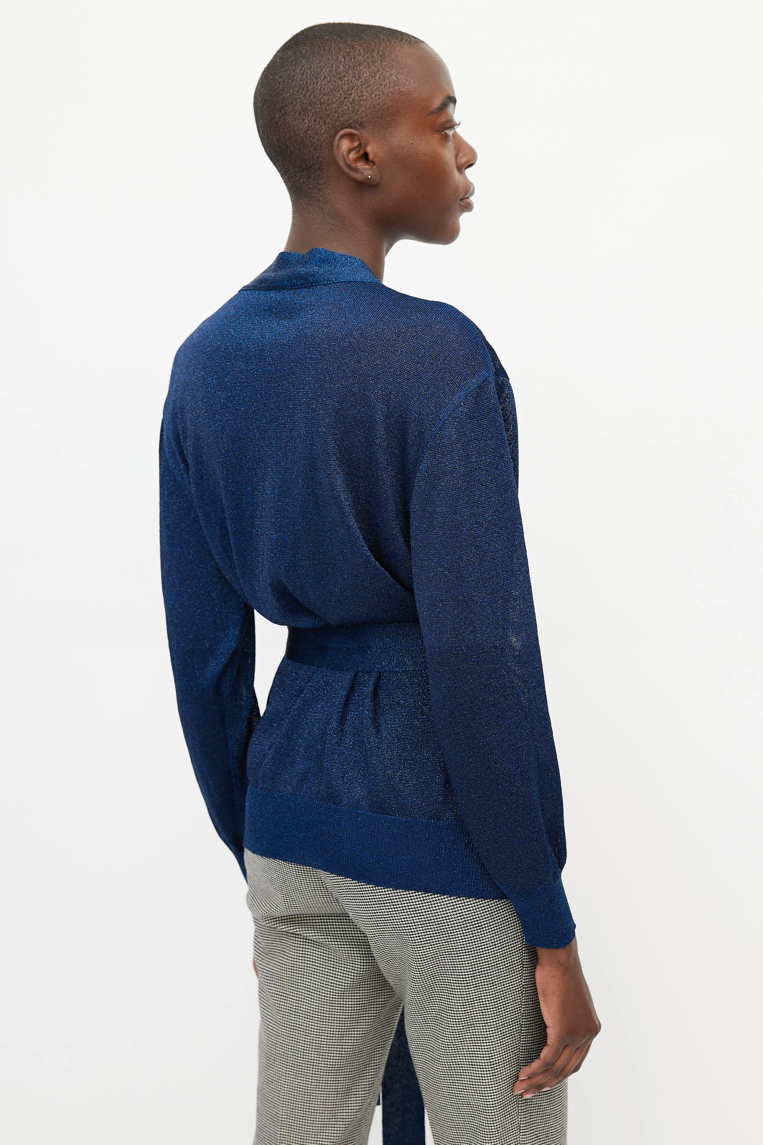 Blue Metallic Knit Cardigan