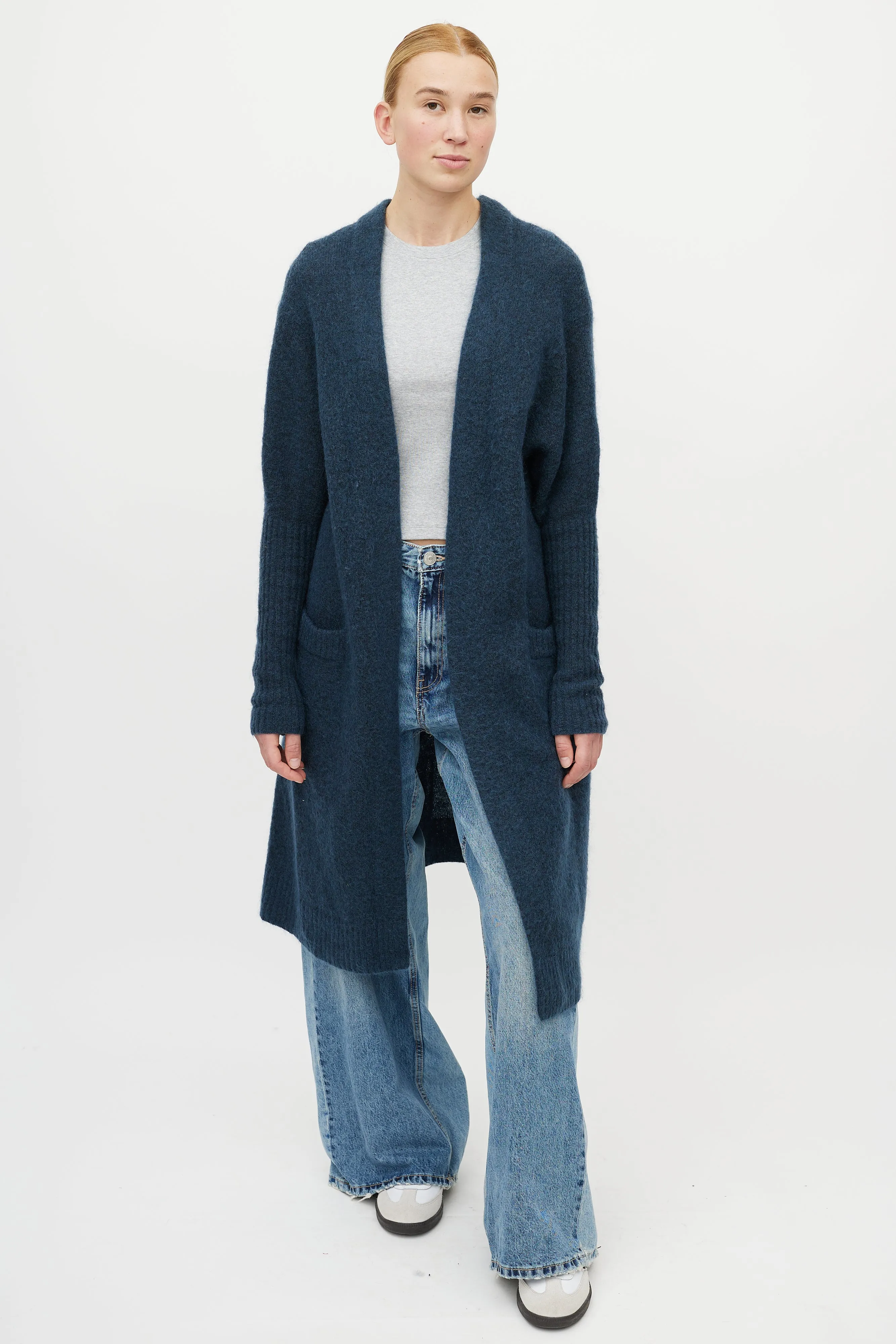 Blue Mohair Knit Cardigan