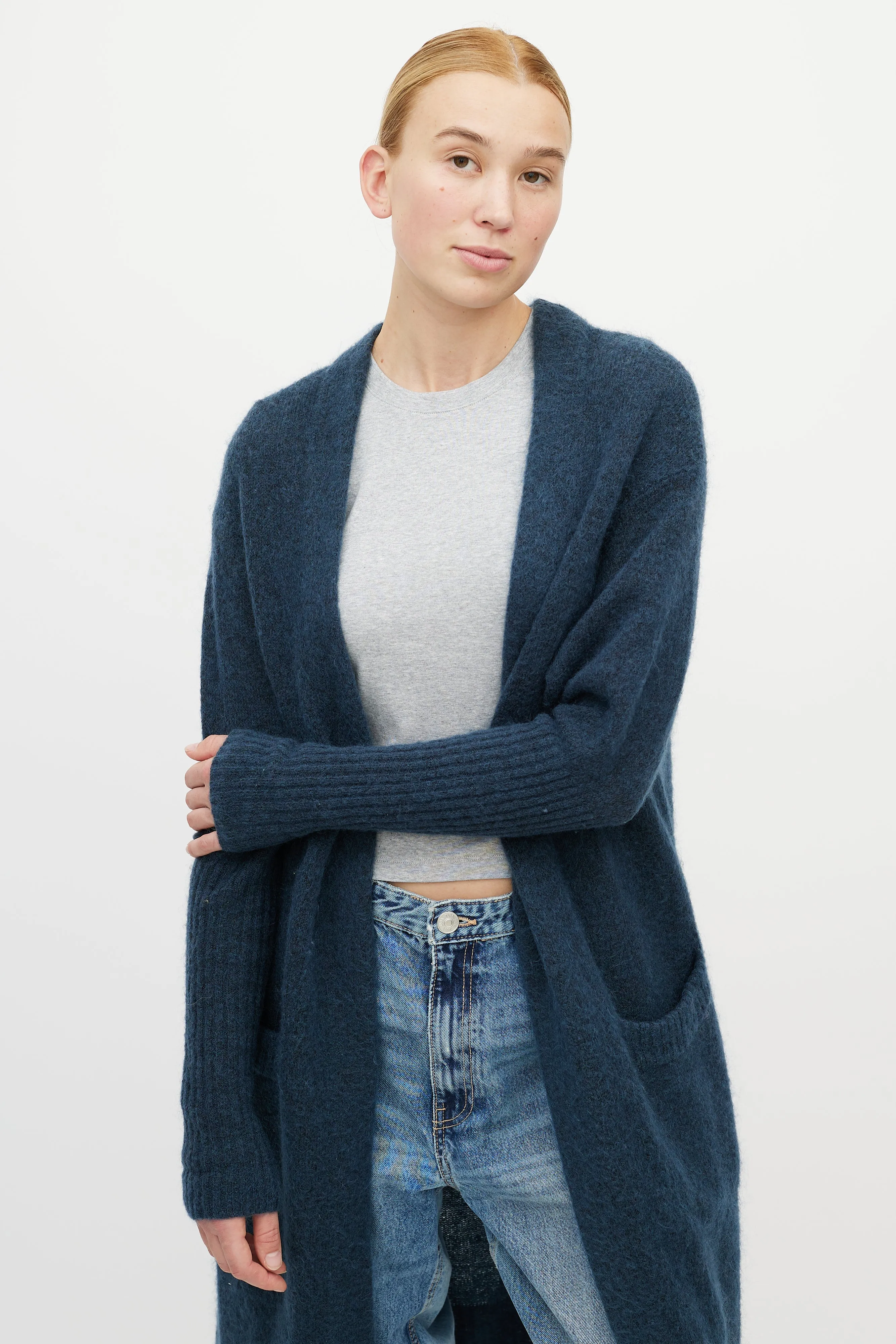 Blue Mohair Knit Cardigan