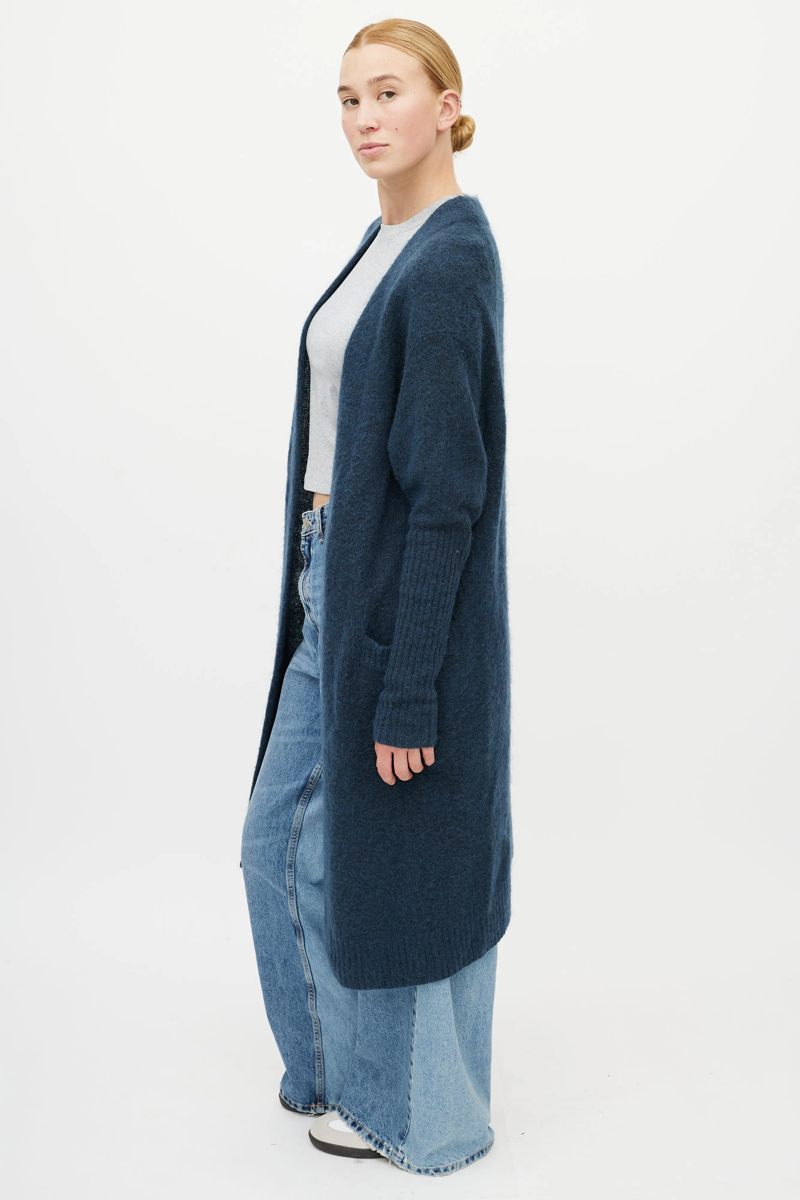 Blue Mohair Knit Cardigan