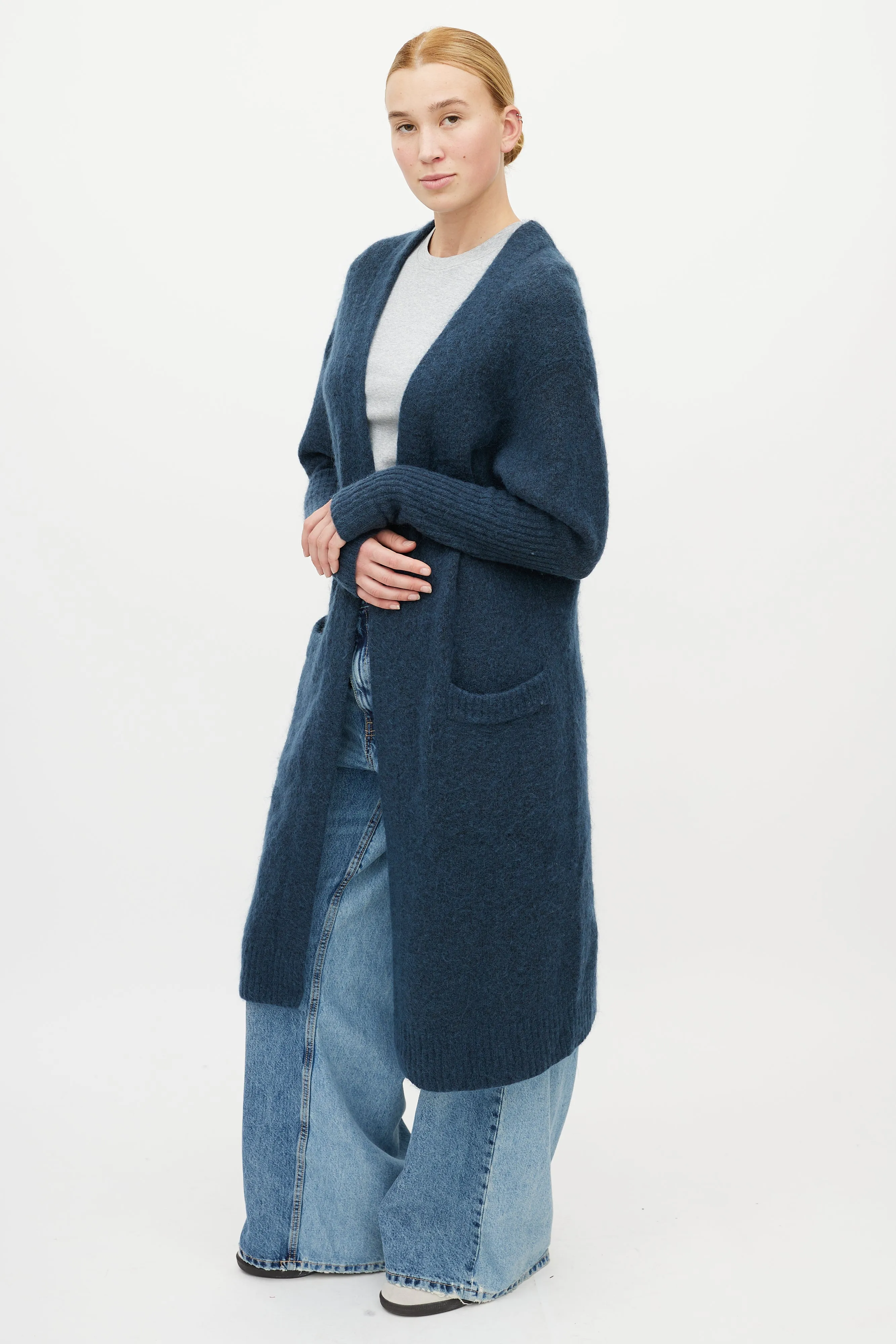 Blue Mohair Knit Cardigan