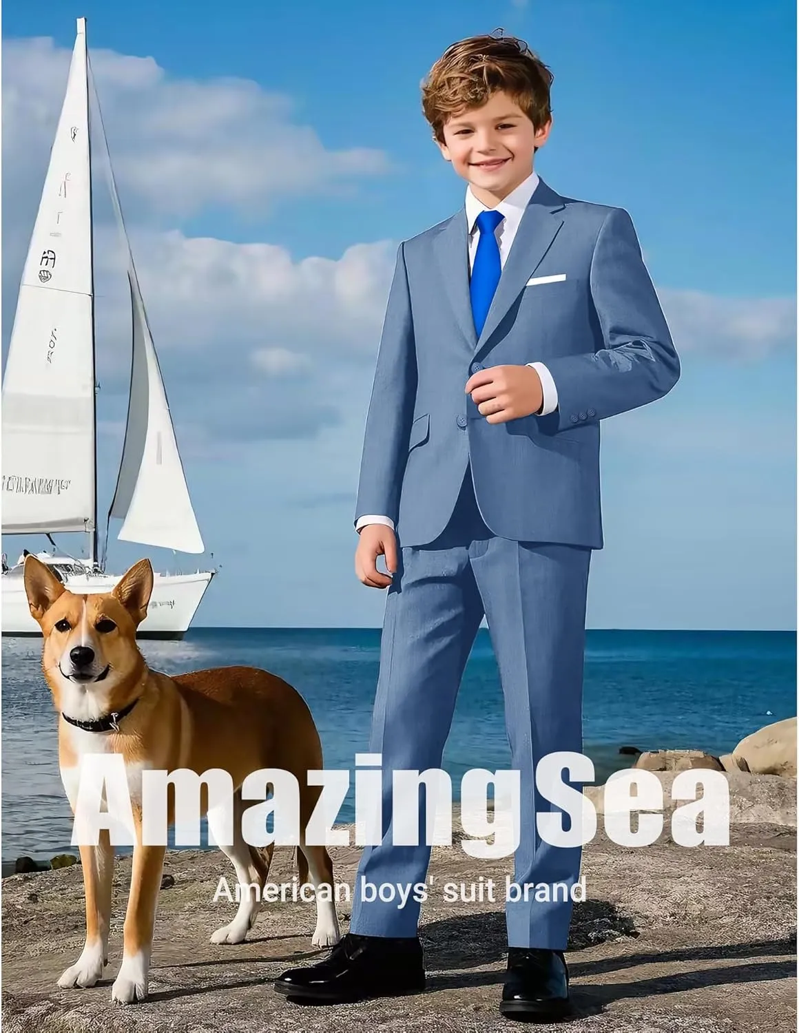 Boys Formal Suits Set, from Toddlers to Teen, Adjustable Waist, with Suspenders