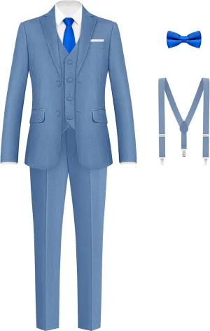 Boys Formal Suits Set, from Toddlers to Teen, Adjustable Waist, with Suspenders