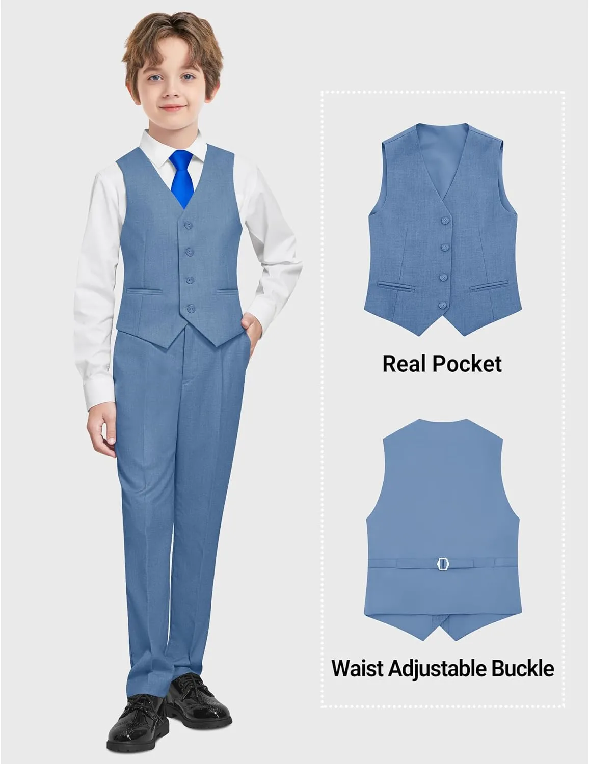 Boys Formal Suits Set, from Toddlers to Teen, Adjustable Waist, with Suspenders