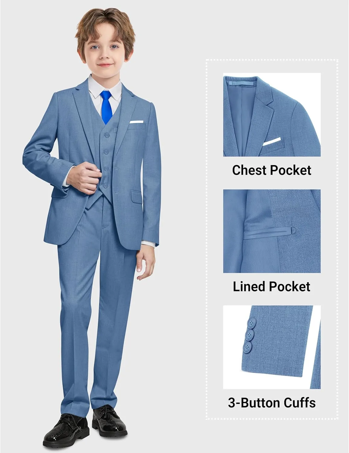 Boys Formal Suits Set, from Toddlers to Teen, Adjustable Waist, with Suspenders