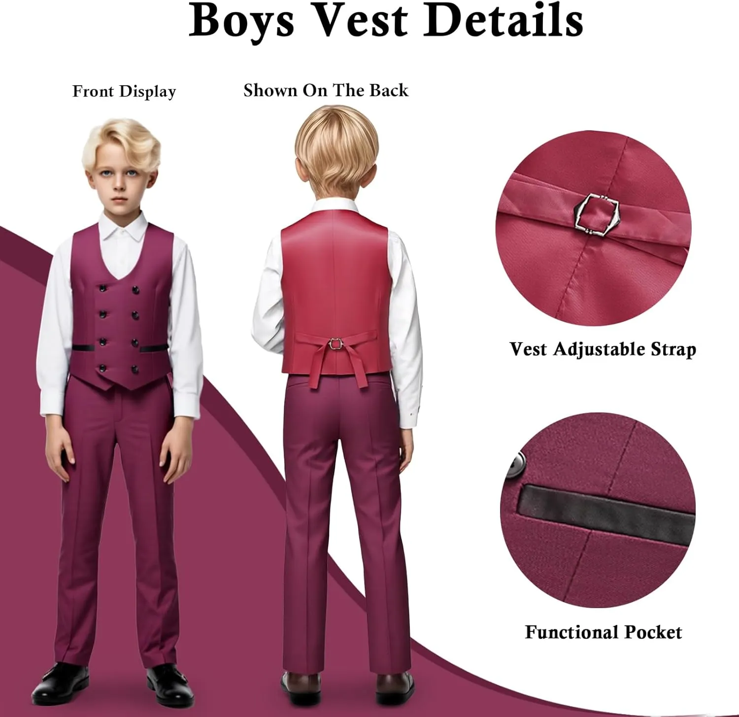 Boys Slim Fit Suits Formal Tuxedo 4 Piece Kids Dresswear Outfits with Vest Pants Jacket Bowtie Sets for Weddding