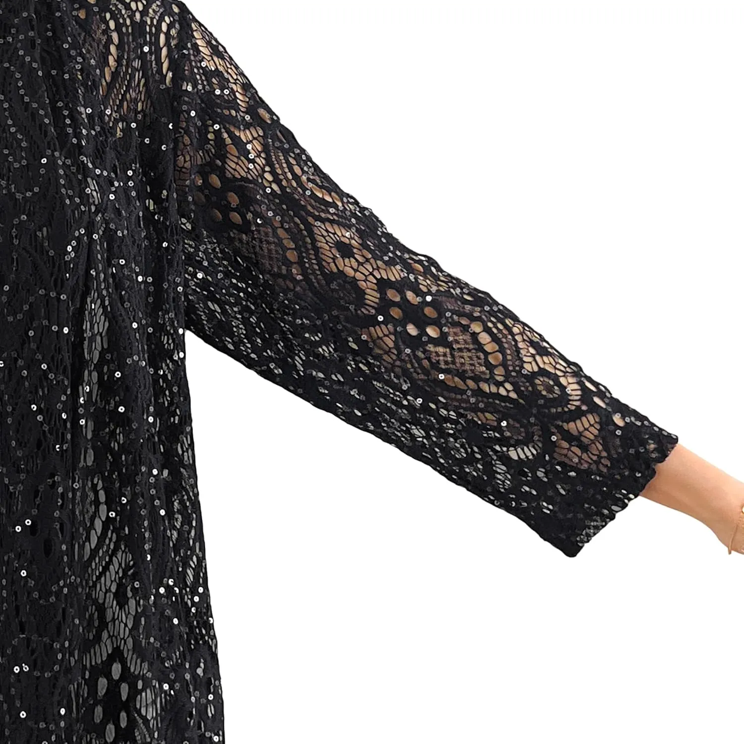 Brittany Black Womens 3/4 Sleeve Floral Lace Cardigan