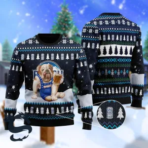 Bulldog Drink Busch Light Beer Christmas Ugly Sweater