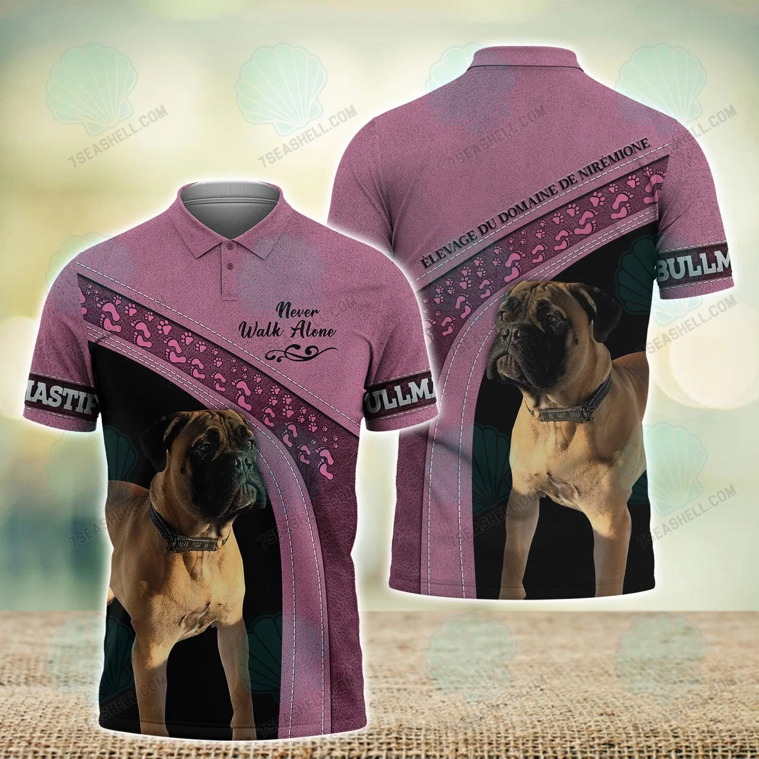 Bullmastiff Love Pink Never Walk Alone 3D Full Print Shirts, Dog Memorial Gifts for loss of Dog, Christmas Shirt for Dog Lovers
