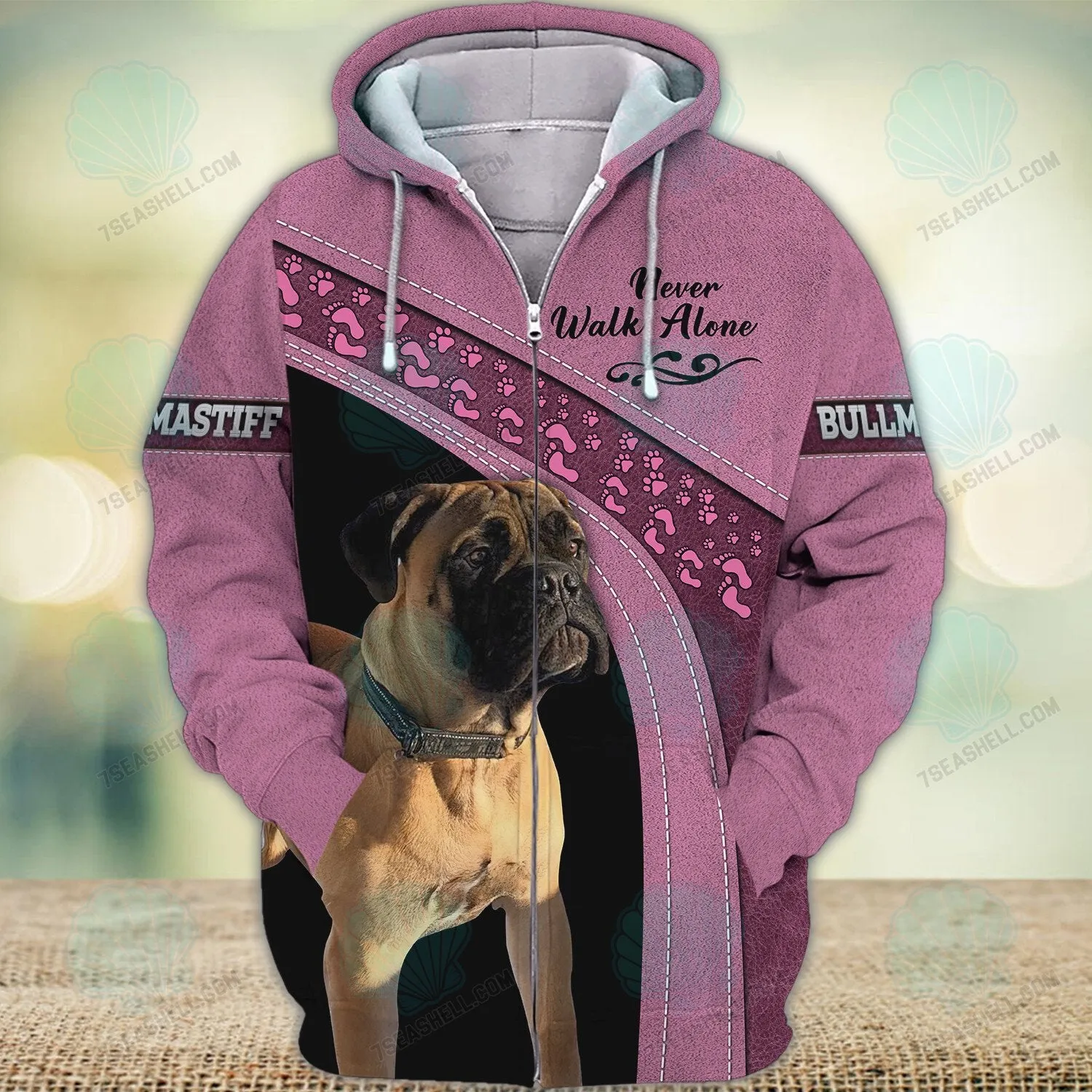 Bullmastiff Love Pink Never Walk Alone 3D Full Print Shirts, Dog Memorial Gifts for loss of Dog, Christmas Shirt for Dog Lovers