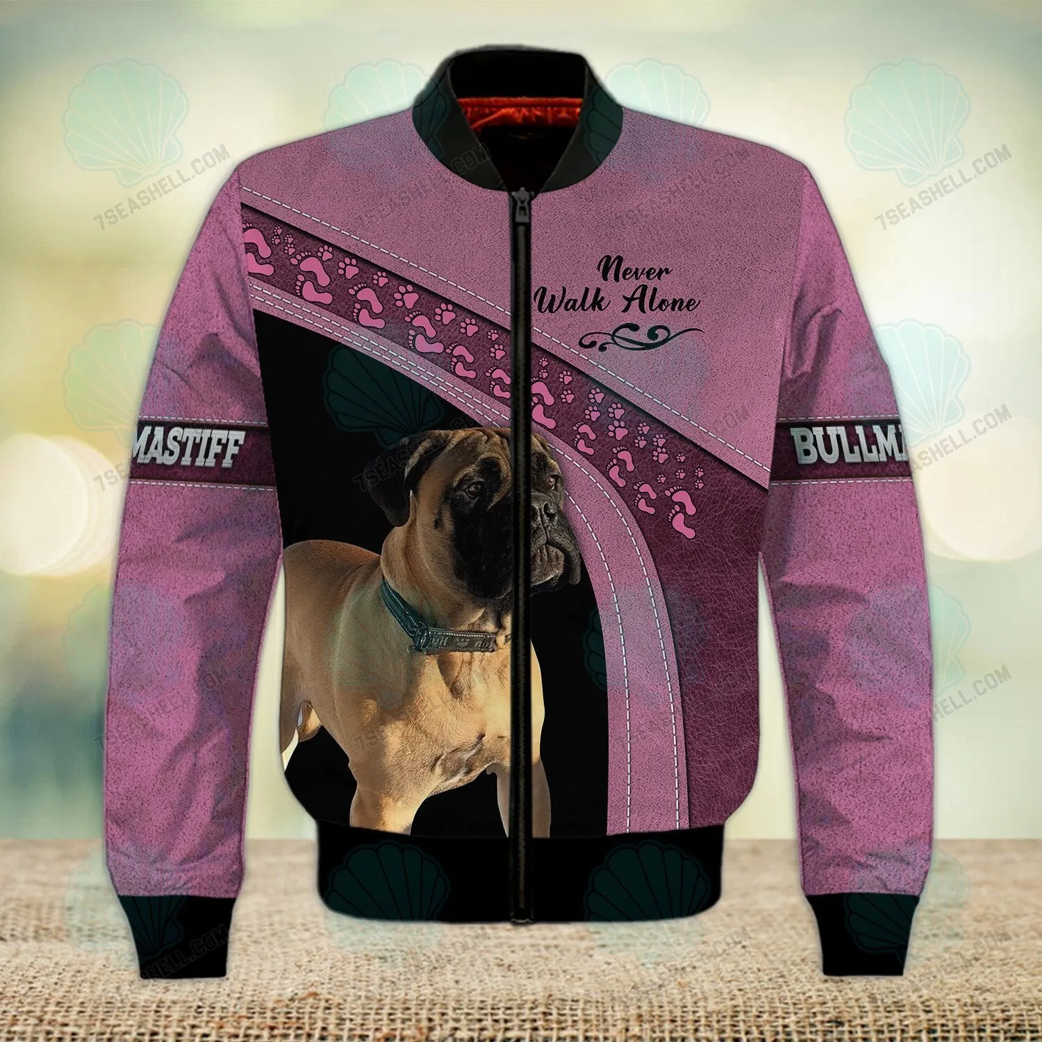 Bullmastiff Love Pink Never Walk Alone 3D Full Print Shirts, Dog Memorial Gifts for loss of Dog, Christmas Shirt for Dog Lovers