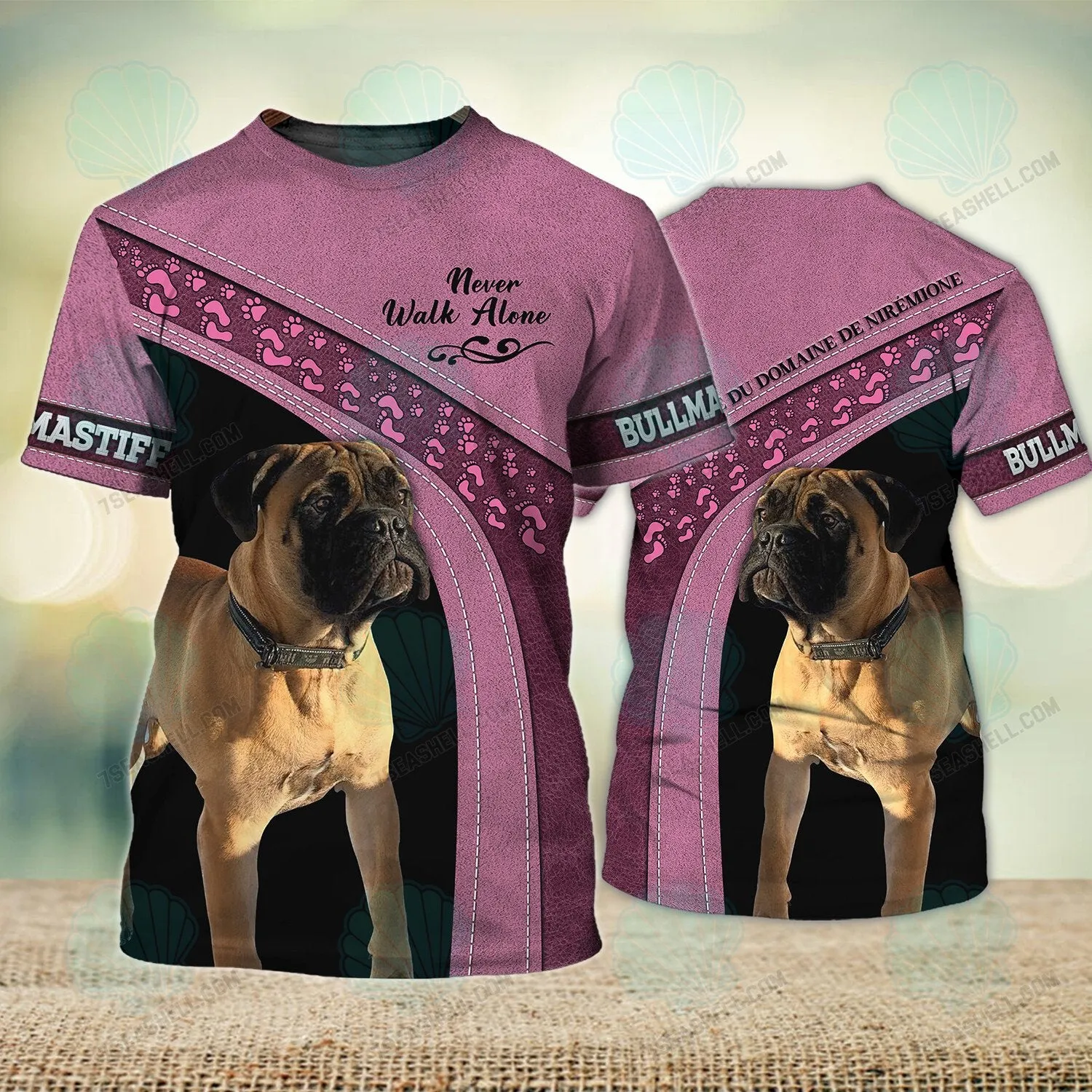 Bullmastiff Love Pink Never Walk Alone 3D Full Print Shirts, Dog Memorial Gifts for loss of Dog, Christmas Shirt for Dog Lovers
