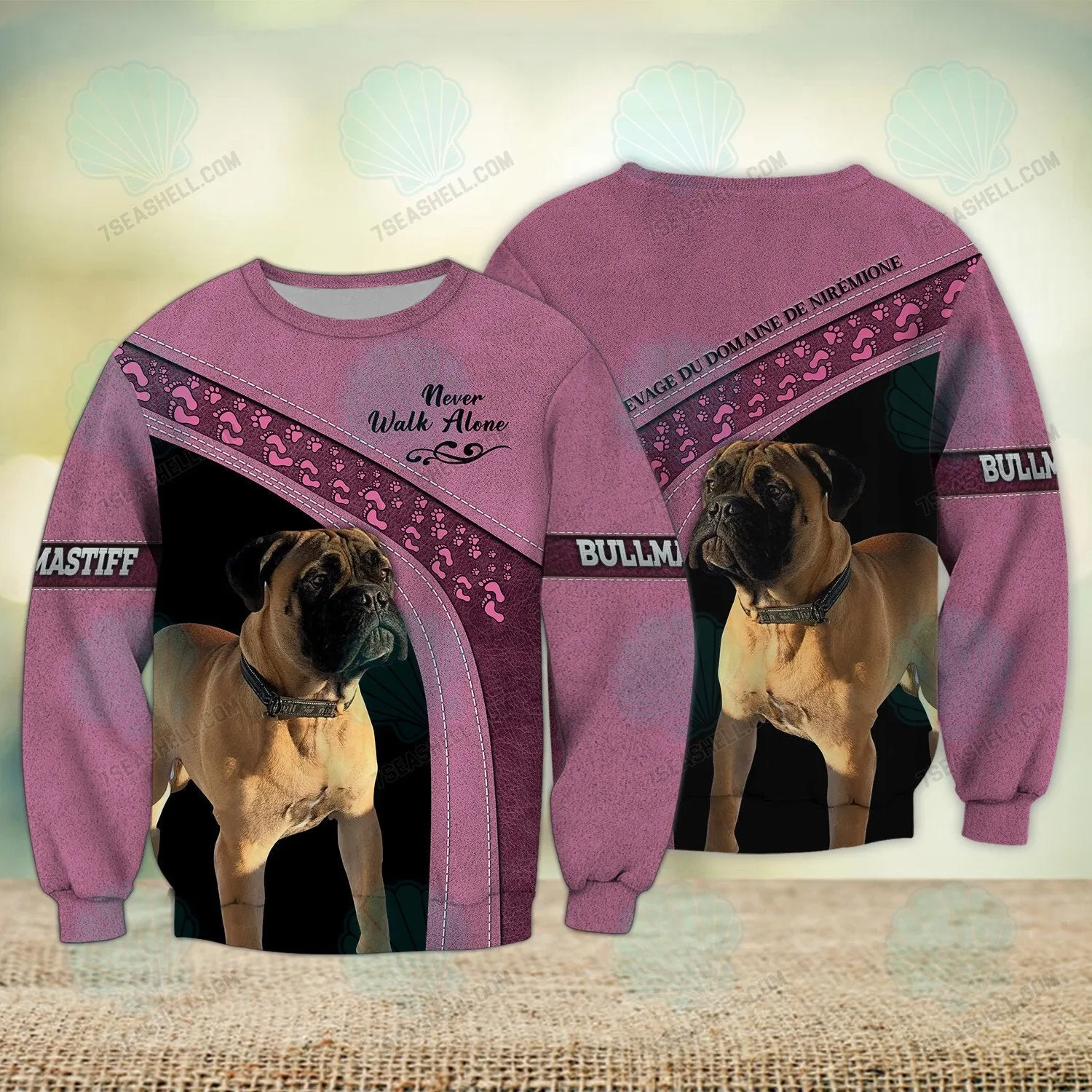 Bullmastiff Love Pink Never Walk Alone 3D Full Print Shirts, Dog Memorial Gifts for loss of Dog, Christmas Shirt for Dog Lovers