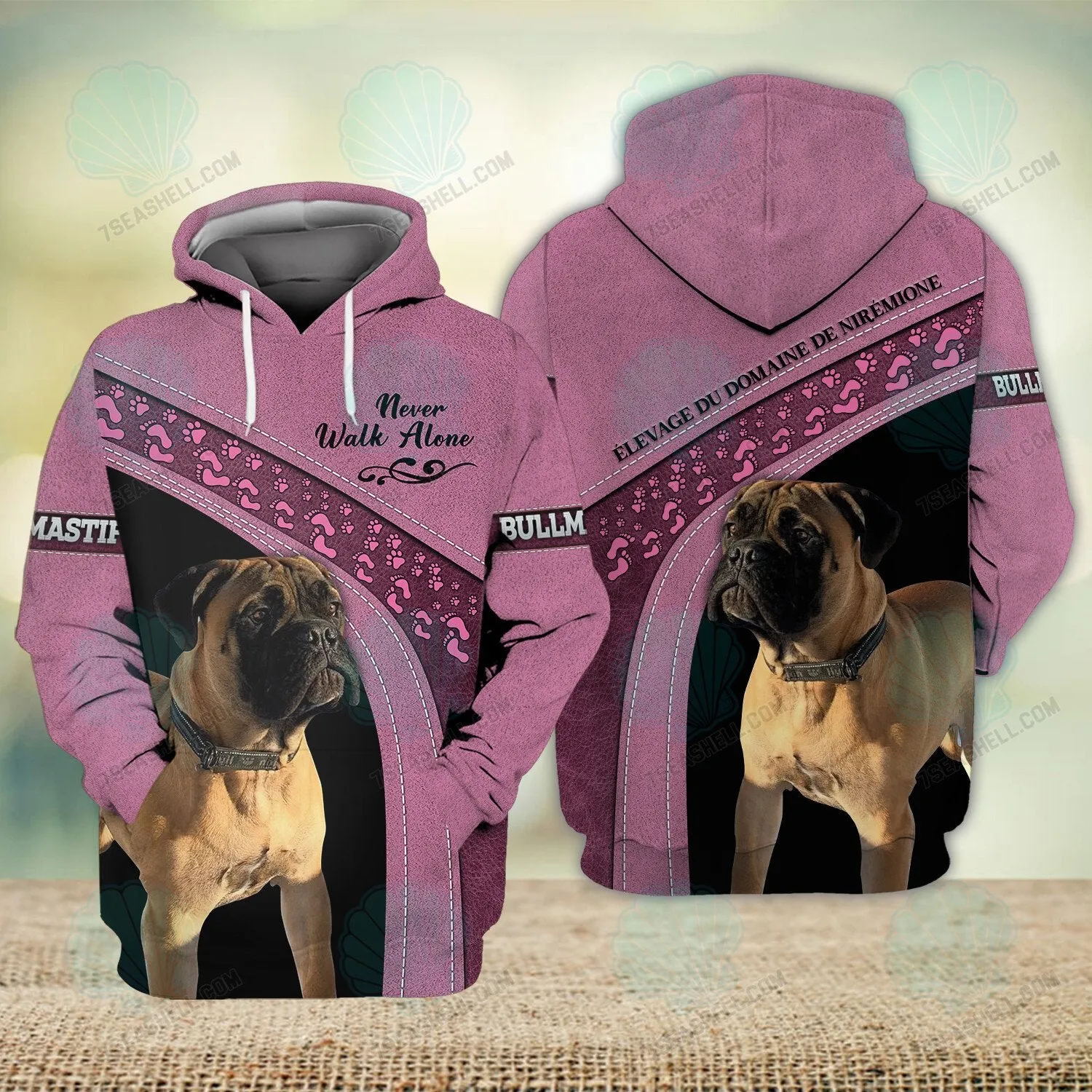 Bullmastiff Love Pink Never Walk Alone 3D Full Print Shirts, Dog Memorial Gifts for loss of Dog, Christmas Shirt for Dog Lovers