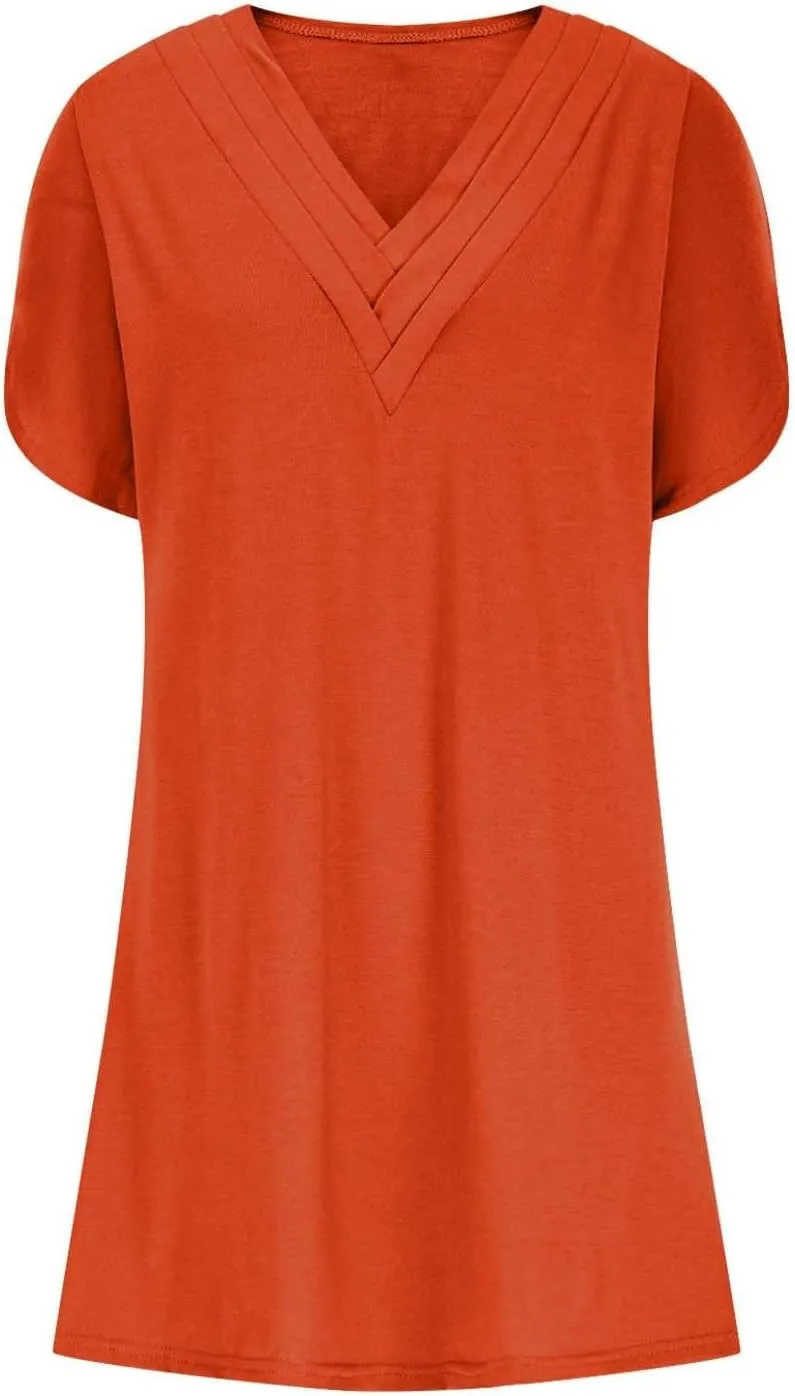 Casual Dresses for Women 2025 Solid V Neck Batwing Sleeve Mini Dress Summer Going Out Dress for Ladies