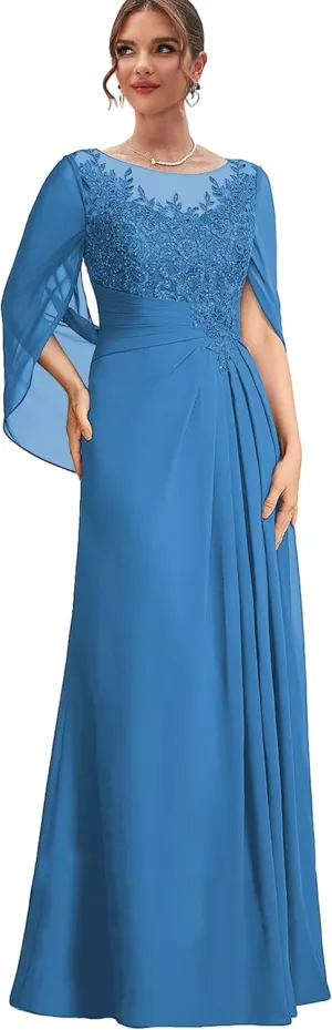 Chiffon Lace Mother of The Bride Dresses with Cape Long Formal Dress Corset Evening Gowns for Women