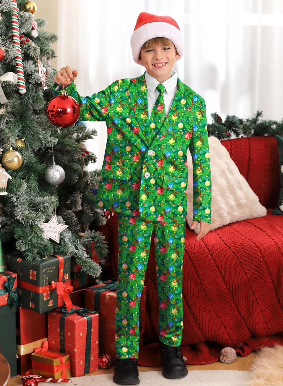 Christmas Boys Ugly 3 Piece Suits with Jacket, Pants & Tie 5-14 Years