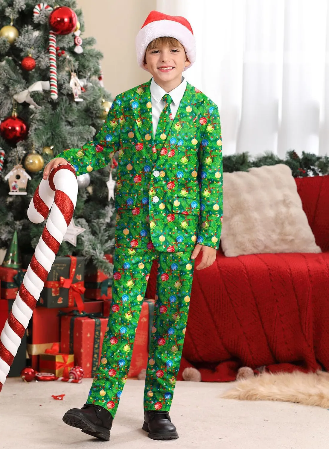 Christmas Boys Ugly 3 Piece Suits with Jacket, Pants & Tie 5-14 Years