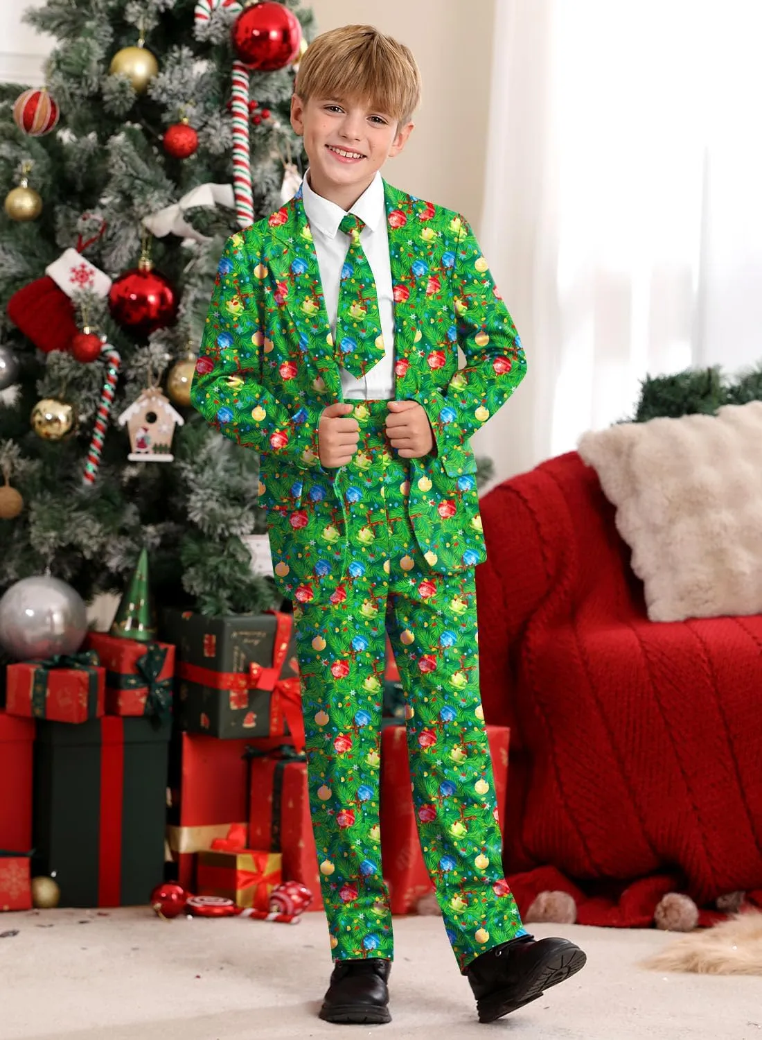Christmas Boys Ugly 3 Piece Suits with Jacket, Pants & Tie 5-14 Years